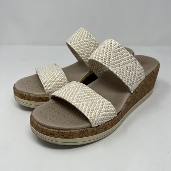 Bzees Women's Lightweight RESORT Raffia Wedge Sandals Size 9 WHITE/BEIGE - Picture 2 of 5